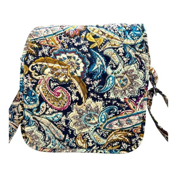 Belvah Paisley Print Crossbody Quilted Bag Purse Navy Blue Yellow Medium - Picture 11 of 11